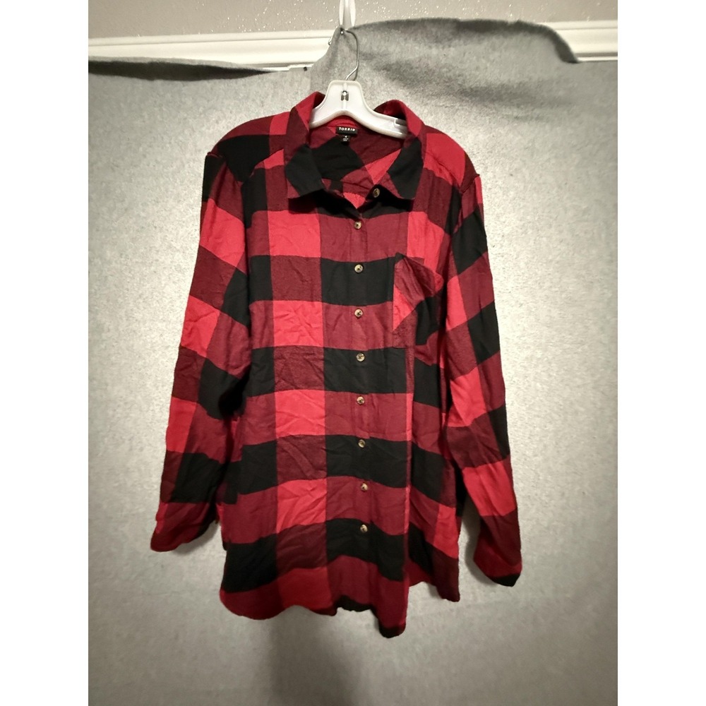 Torrid Button Up Shirt Womens 4 Red Buffalo Plaid Long Sleeve Flannel Top